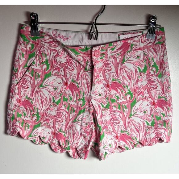 Lilly Pulitzer Shorts Womens Size 00 The Buttercup Scallop Hem‎ Flamingo Print - Picture 1 of 8